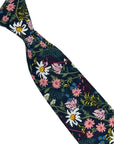 navy blue cotton tie with wild English flower garden floral design