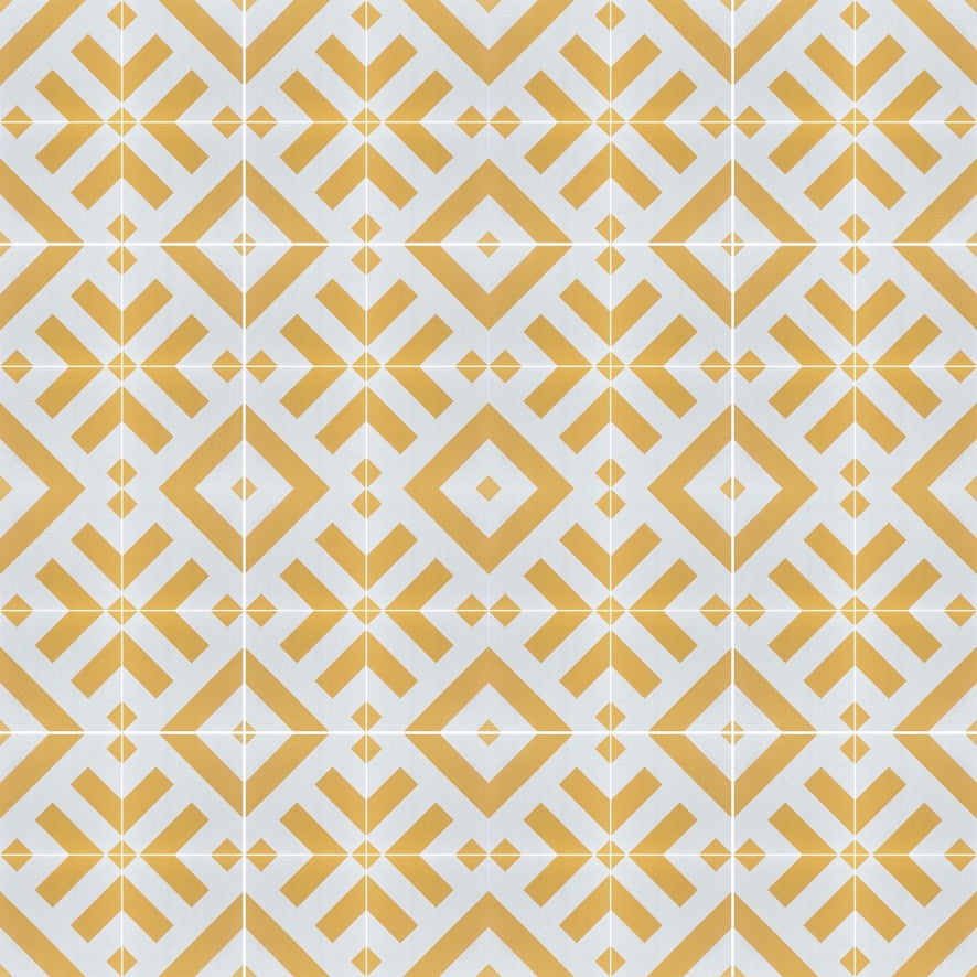 Yellow Geometric porcelain tile, premium luxury bold green and yellow anti-slip outdoor tile, stylish durable handcrafted 20x20cm by Maria Starling Design at brixbailey.com