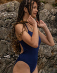 Girl's One-Piece Blue Swimsuit – Tie Back
