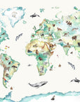 Wildlife World Map Mural Wallpaper For Children