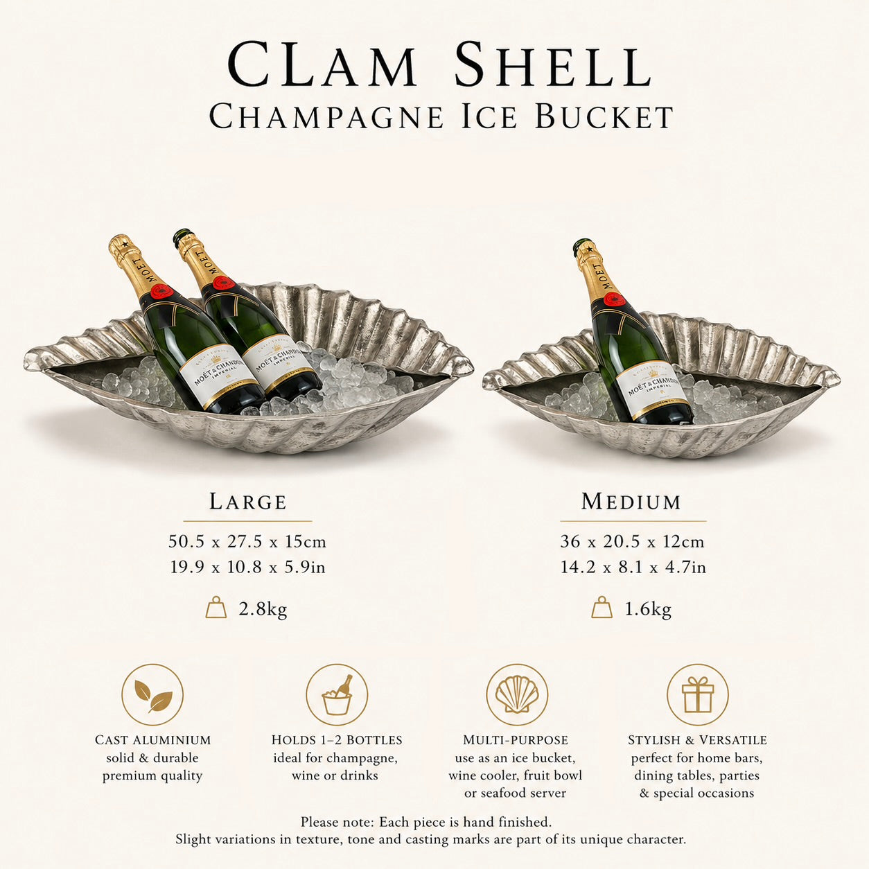 Clam Shell Champagne Ice Bucket &amp; Silver Wine Cooler Bowl