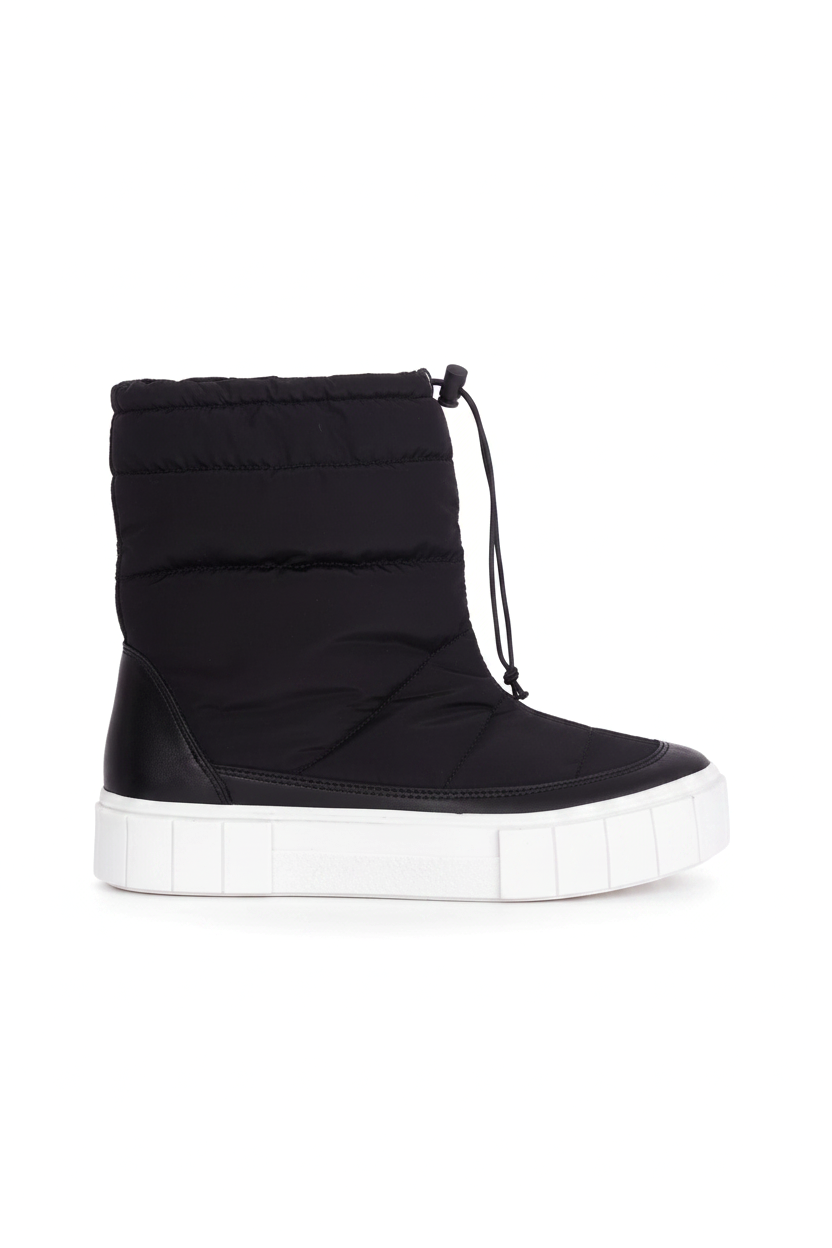 Andira Black Quilted Nylon Waterproof Winter Boots – White Platform Sole