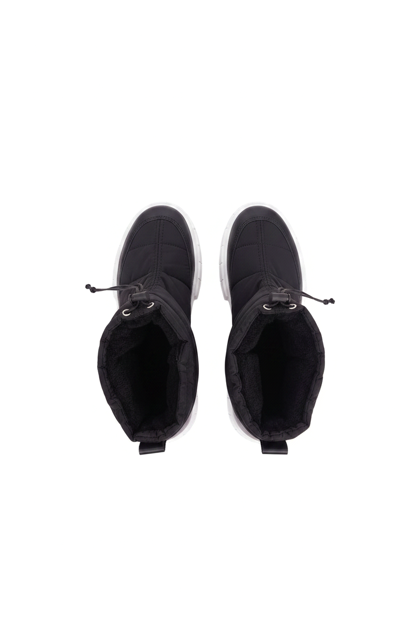 Andira Black Quilted Nylon Waterproof Winter Boots – White Platform Sole