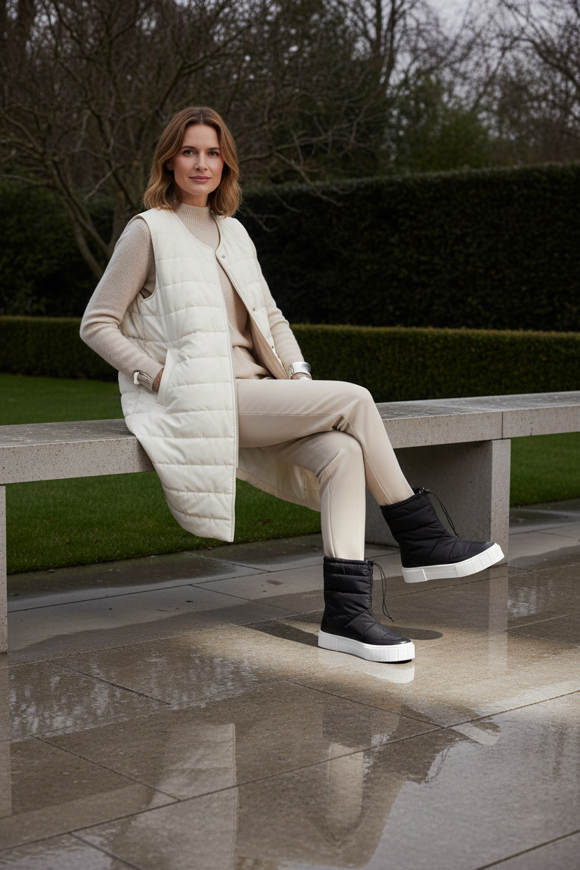 Andira Black Quilted Nylon Waterproof Winter Boots – White Platform Sole