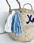 Navy Blue Personalised tassel name basket - Small