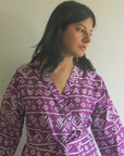 Purple Aztec Knee Length, Kimono Crossover Belted Robe-0