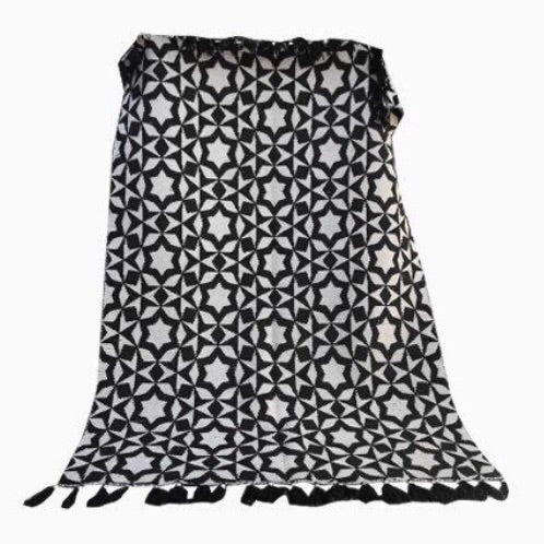 Premium monochrome flat weave wool rug, handmade in India, stylish geometric design with large edge tassels, 170 x 240cm by Maria Starling Design at brixbailey.com