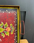 Red Metal Serving Tray / Painted Indian Charcuterie Cheese Antipasto Platter
