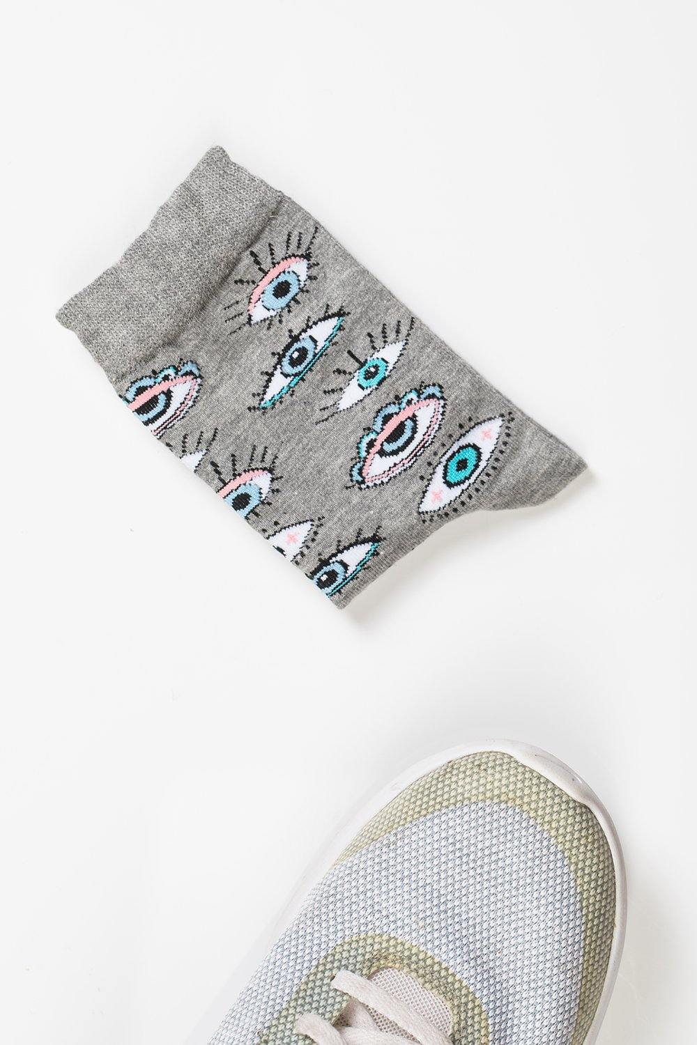Blue and grey eye socks, premium colorful stretchy cotton socks, stylish pack of 4, best-selling soft foot candy by Body and I at brixbailey.com