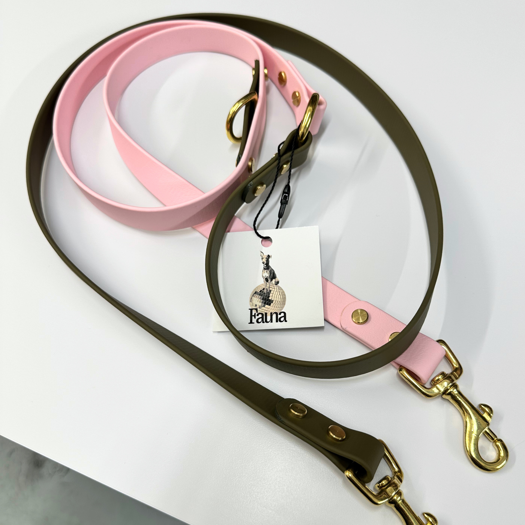 Petra Multiway Dog Lead in Olive &amp; Pastel Pink