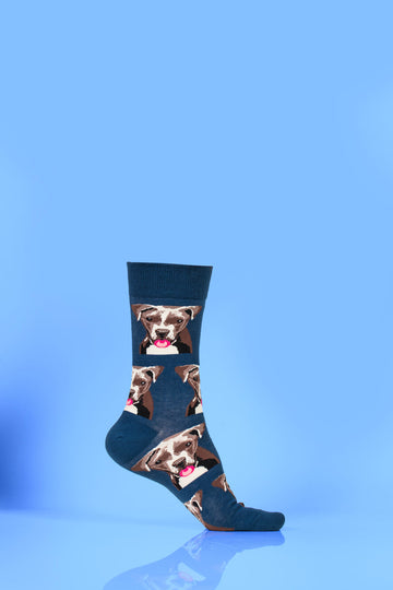 Navy blue dog pattern socks, premium cotton blend, stylish and comfortable, best-selling for dog lovers by Body and I at brixbailey.com