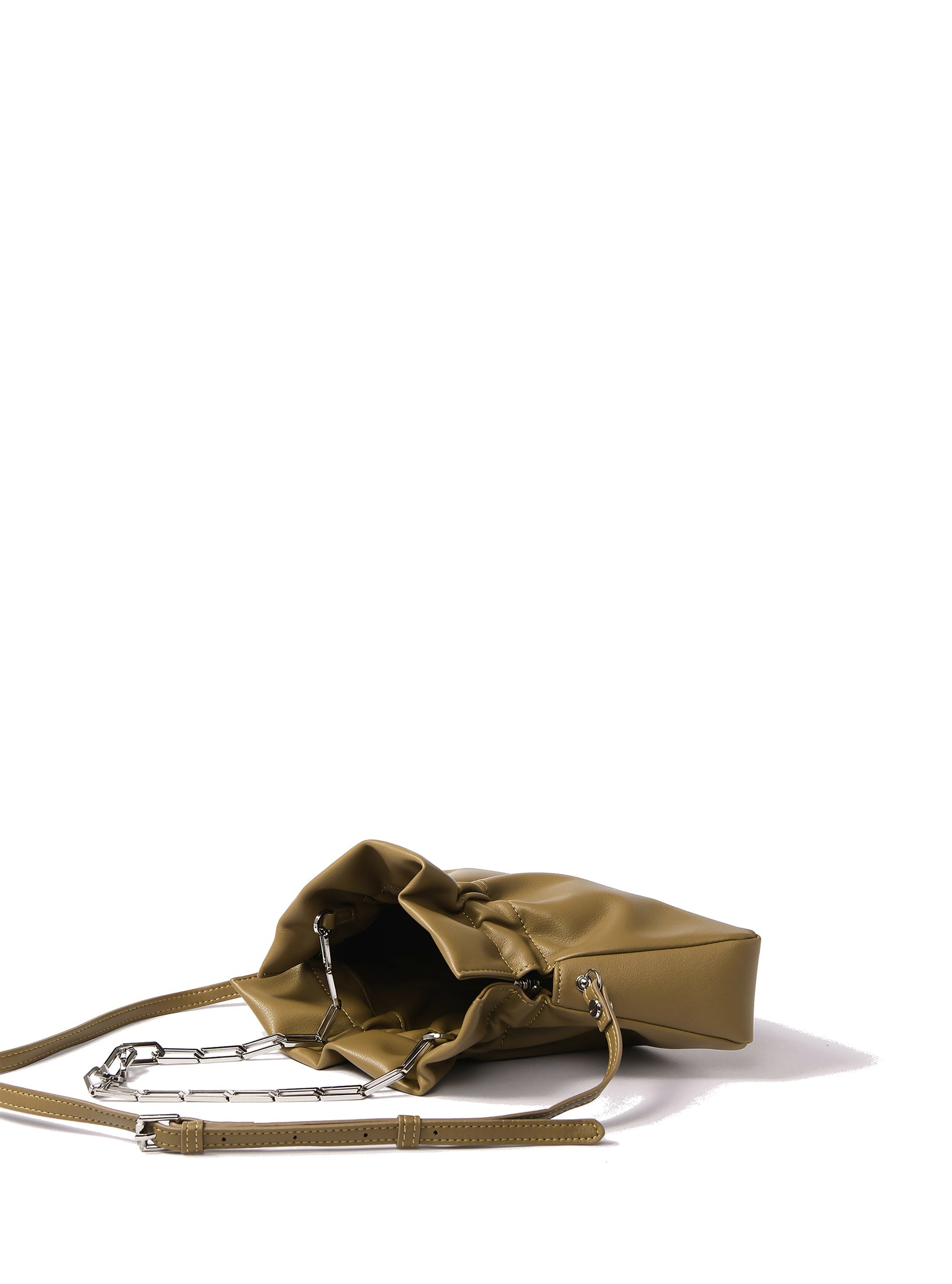 Luxury Mila Bag in Mustard Green, premium smooth leather handbag with silver hardware, stylish foldable design, elegant chain handle by Bob Oré at brixbailey.com
