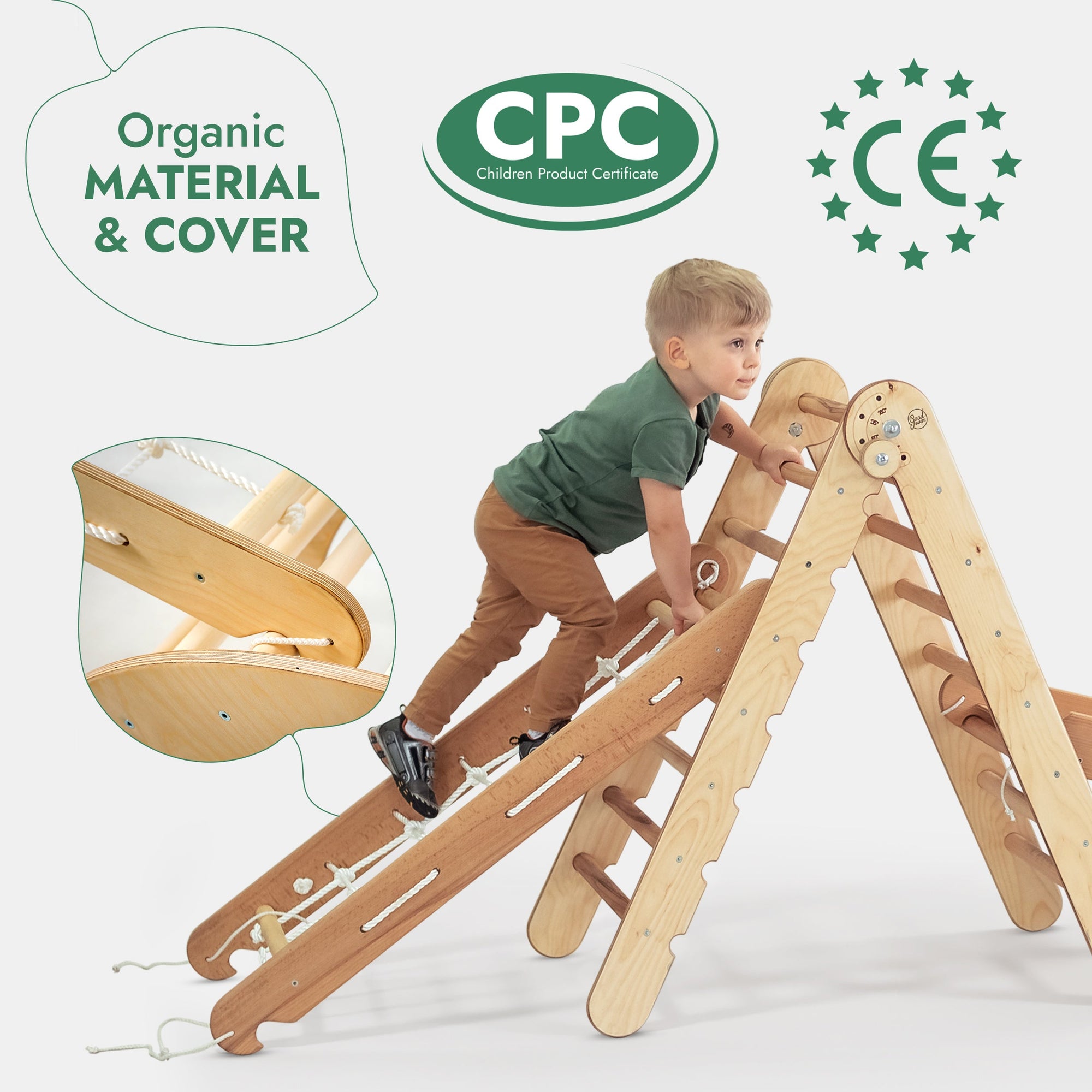 4 in 1 Montessori Climbing Frame Pikler Triangle Arch Slide Beige