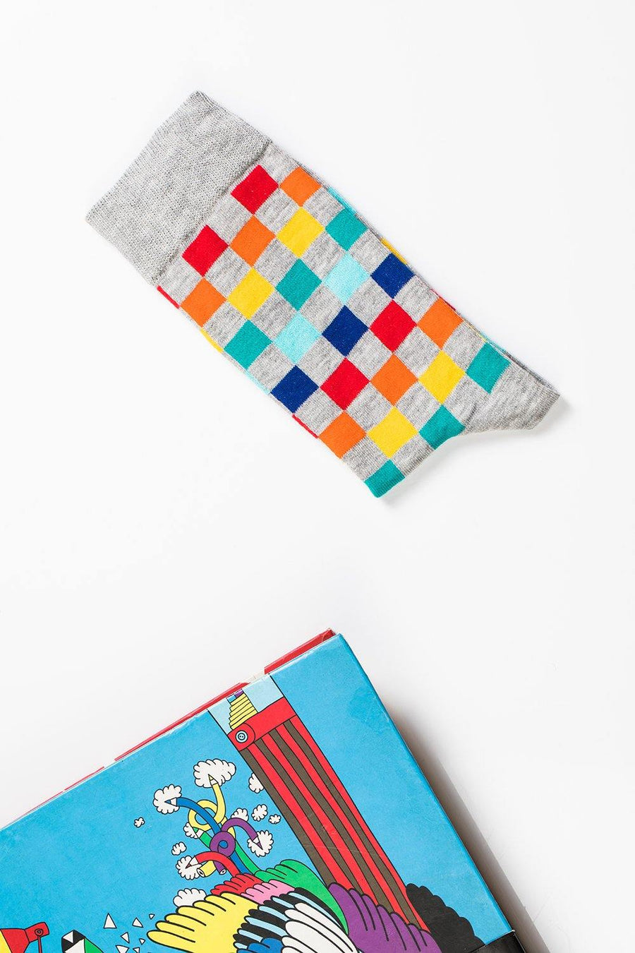 Checker socks pack of 4, colorful squared puzzle design, premium cotton blend, stylish elasticated band, best-selling unisex casual footwear by Body and I at brixbailey.com