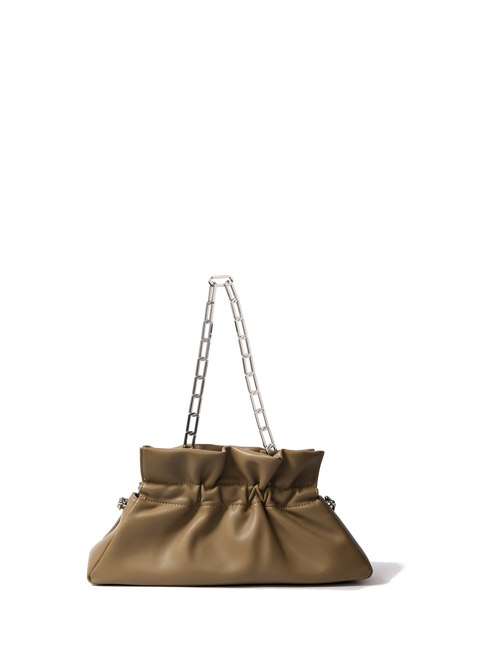 Luxury Mila Bag in smooth mustard green leather, elegant silver hardware, adjustable strap, stylish cloud-like shape, premium handcrafted accessory by Bob Oré at brixbailey.com