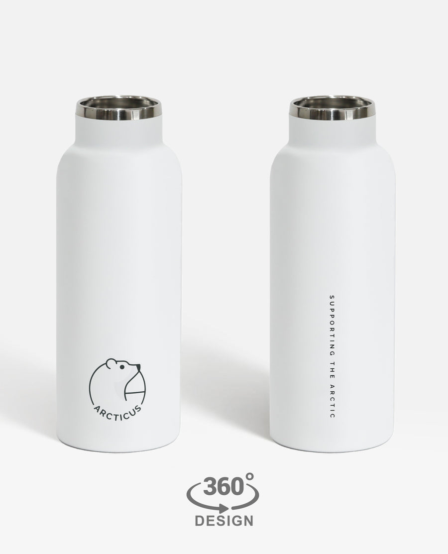 Premium Arctic Bottle, double-wall vacuum-insulated stainless steel, keeps drinks hot or cold, eco-friendly bamboo lid, leak-proof, BPA-free by Arcticus at brixbailey.com