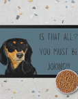 Black & Tan Dachshund Dining Drama – Hilarious Pet Bowl Mat!