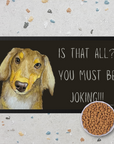 Long Haired Dachshund Dining Drama – Hilarious Pet Bowl Mat!