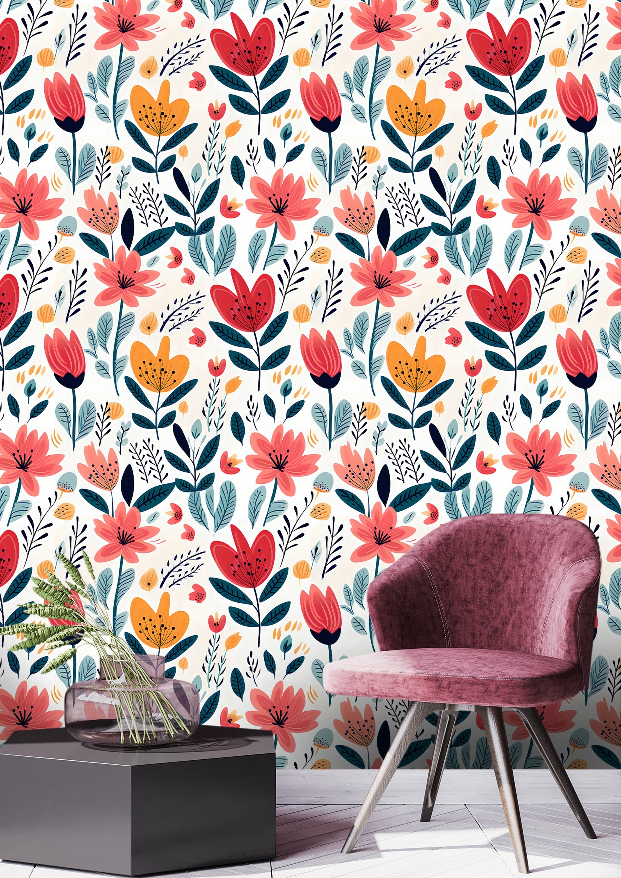 Colorful Funky Floral Wallpaper