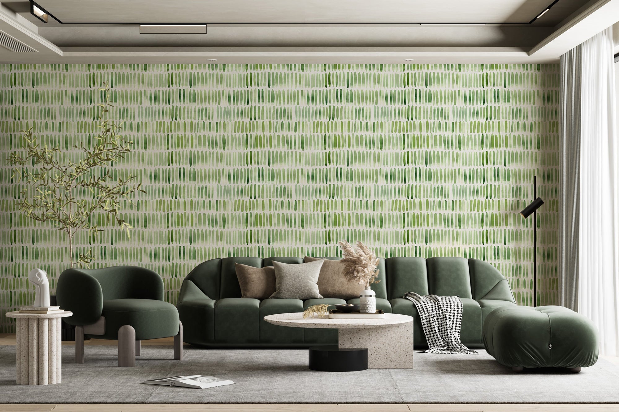 Green Watercolor Brushstroke Pattern Wallpaper
