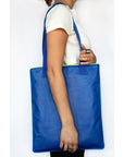 Silver Leather Tote with Blue Straps – Handmade & Ethical by Daz Studio at www.brixbailey.com