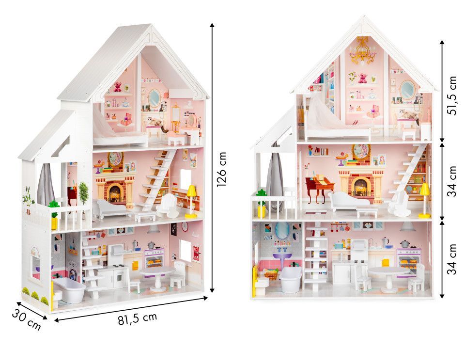 gerardo&#39;s wooden dollhouse liselle with warm led lights illuminating the cozy furnished bedroom