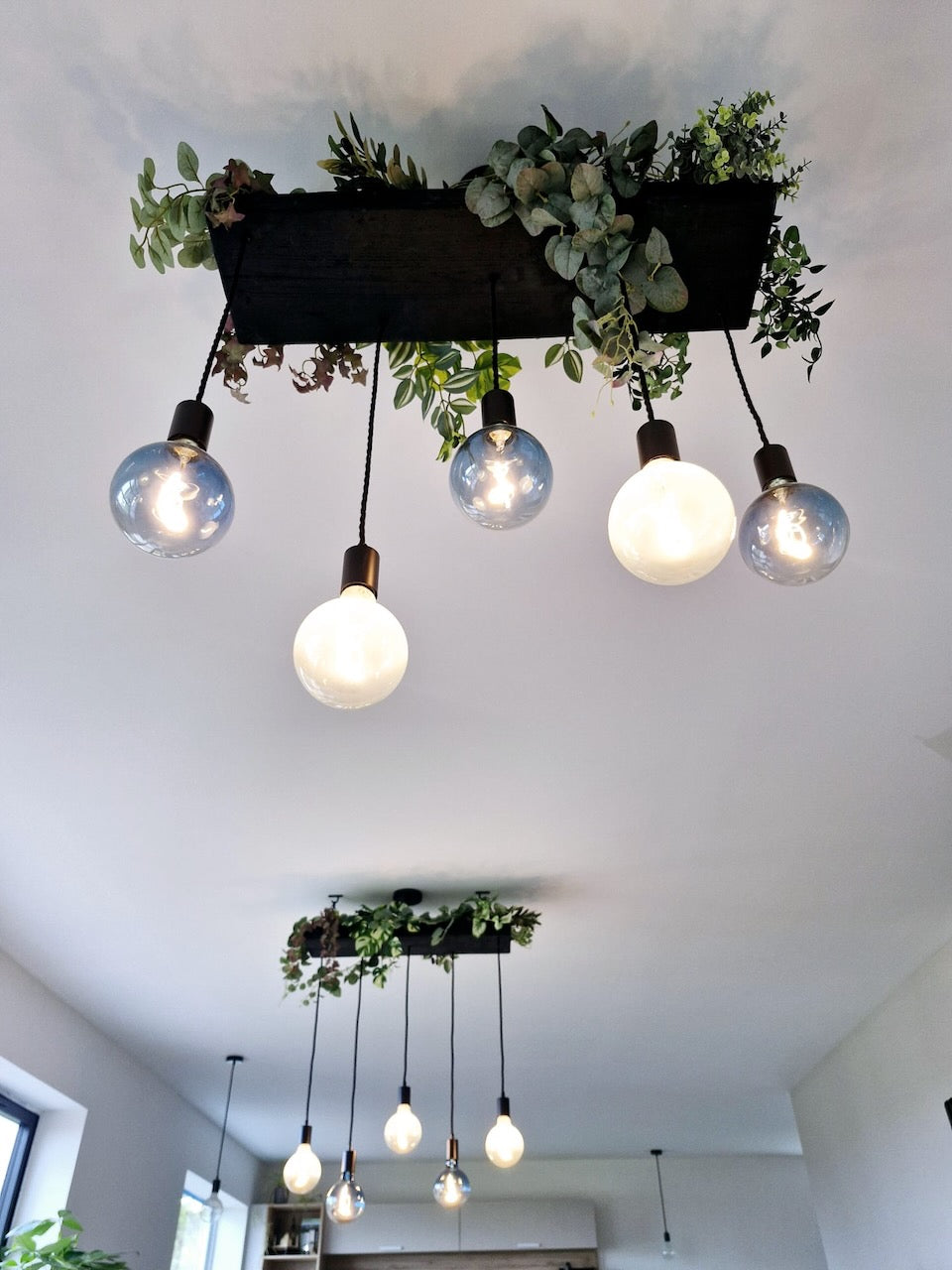 Wooden Chandelier with Black Canopy | Rustic Kitchen Island Lighting UK
