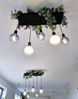 Wooden Chandelier with Black Canopy | Rustic Kitchen Island Lighting UK