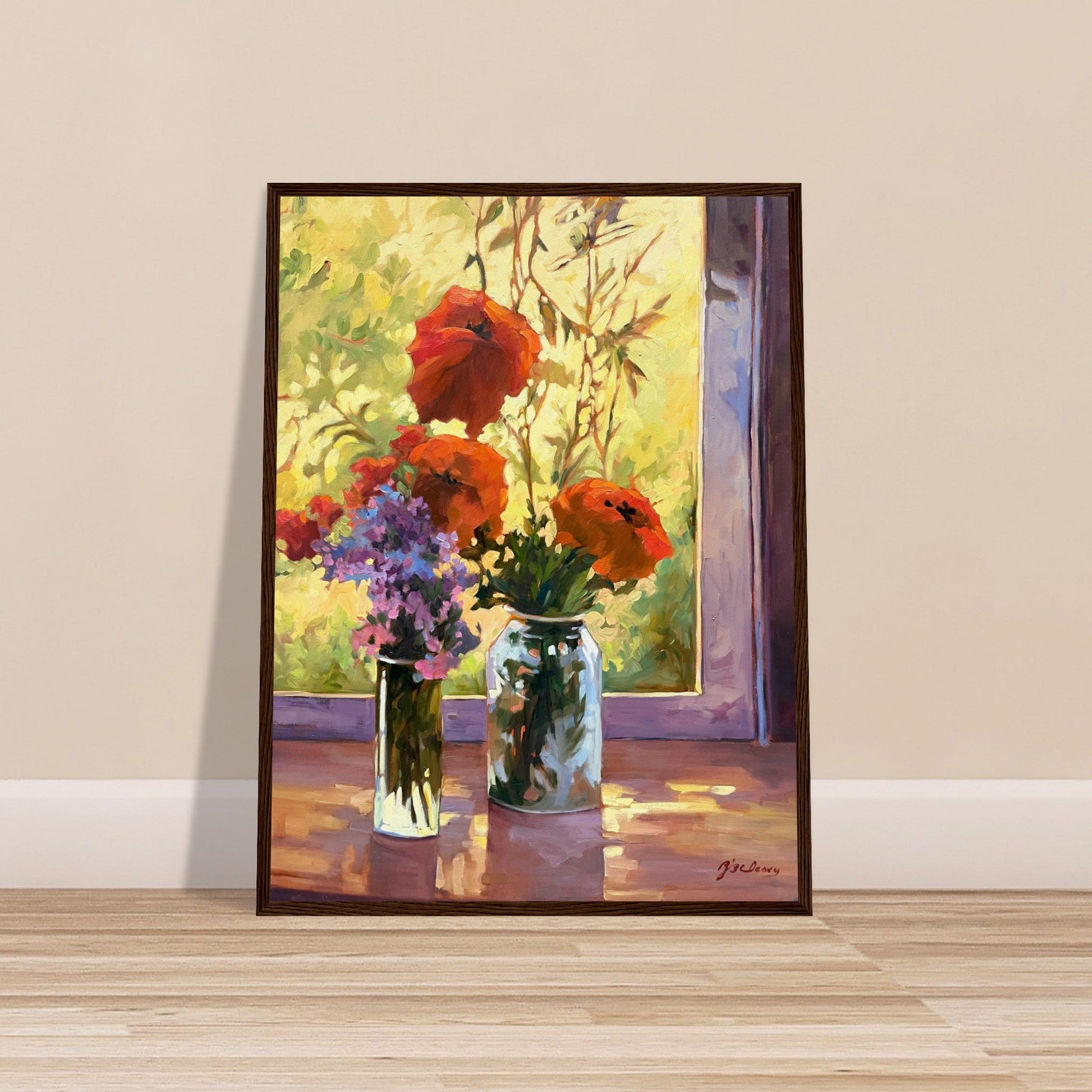 &quot;Morning Light Poppies&quot; Still Life Floral | 18x24 inch Wooden Framed Art Print | Original Artwork by American Artist Barbara Cleary