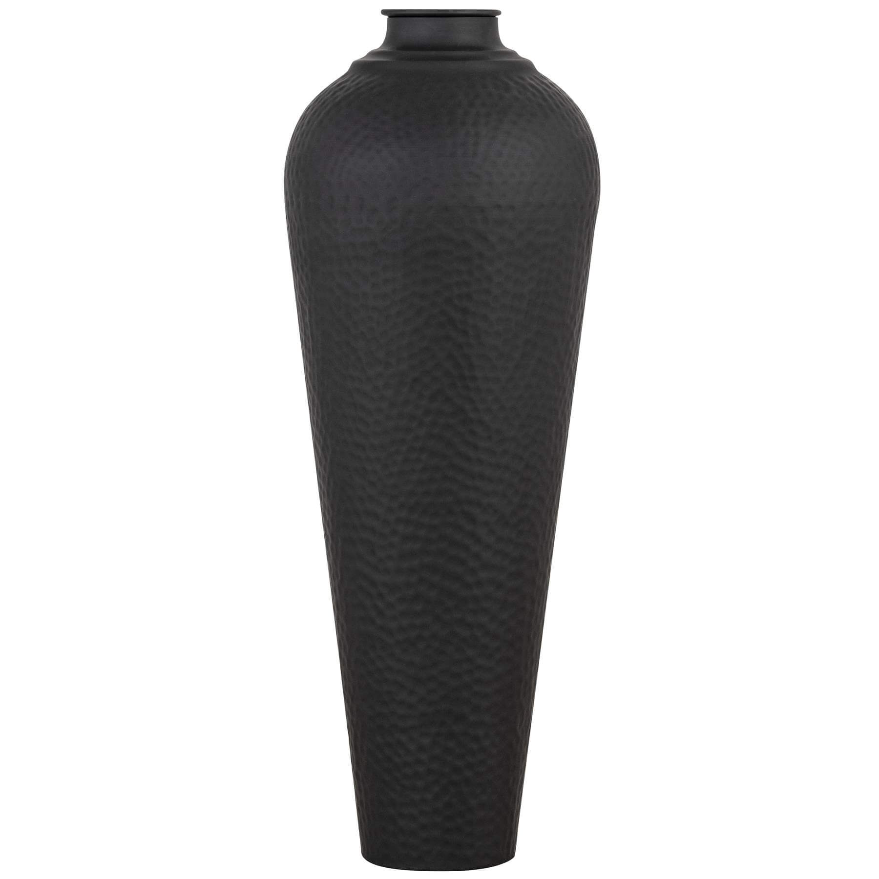 Sleek Matt Black Hammered Vase with Lid | Modern Decor