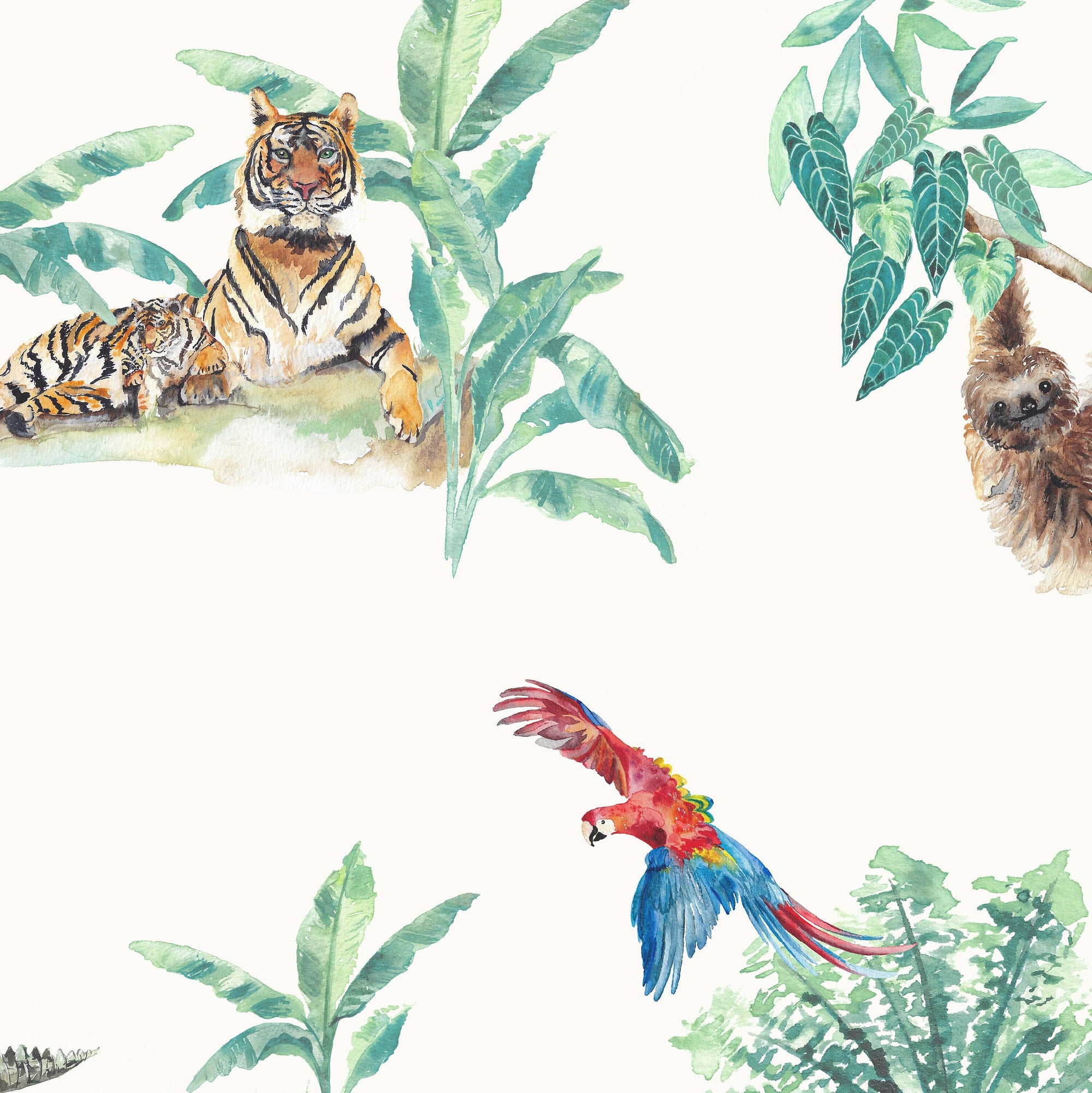 Watercolour Rainforest Wallpaper | Jungle Animals | Children's Bedroom &amp; Nursery