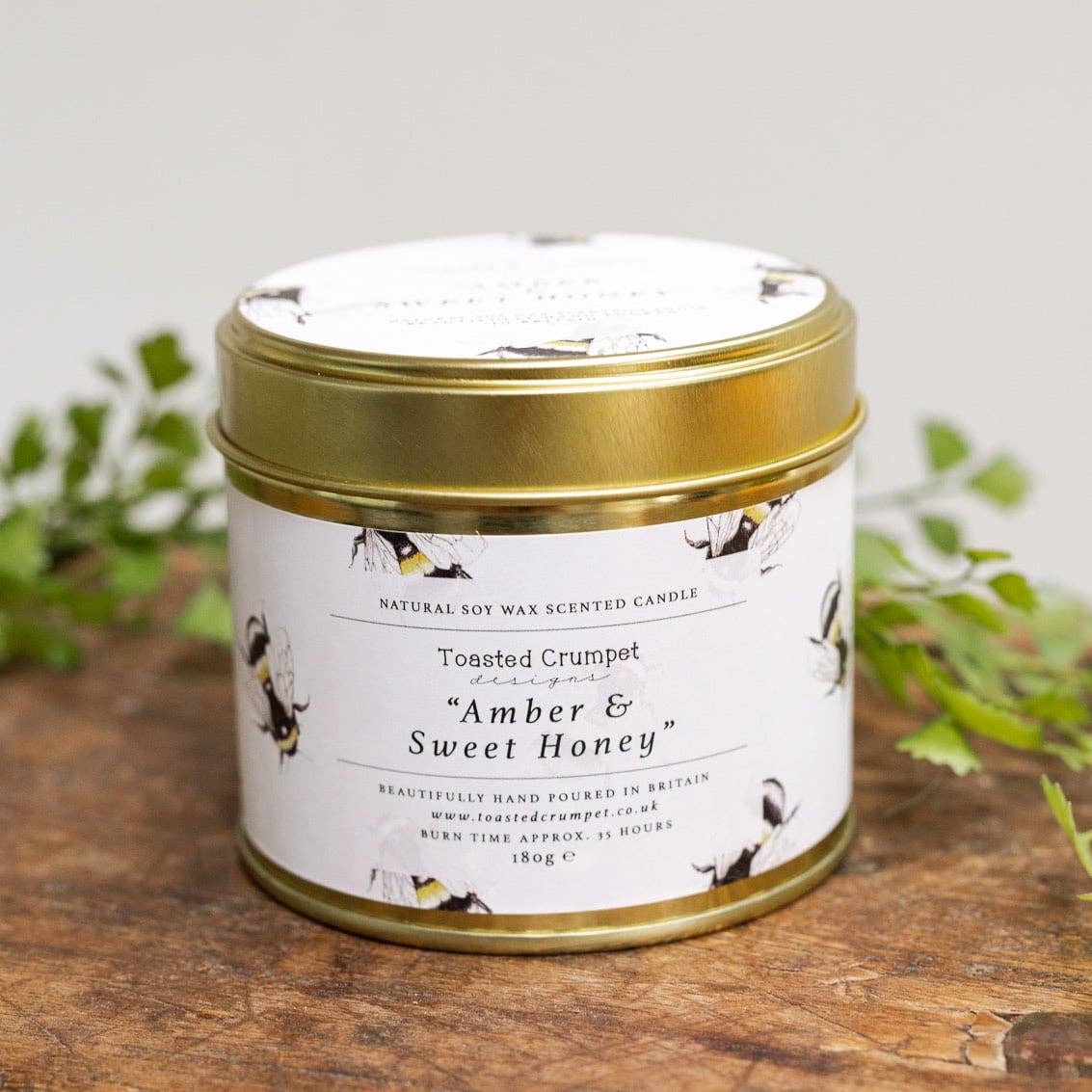 Amber &amp; Sweet Honey Candle in a Matt Gold Tin