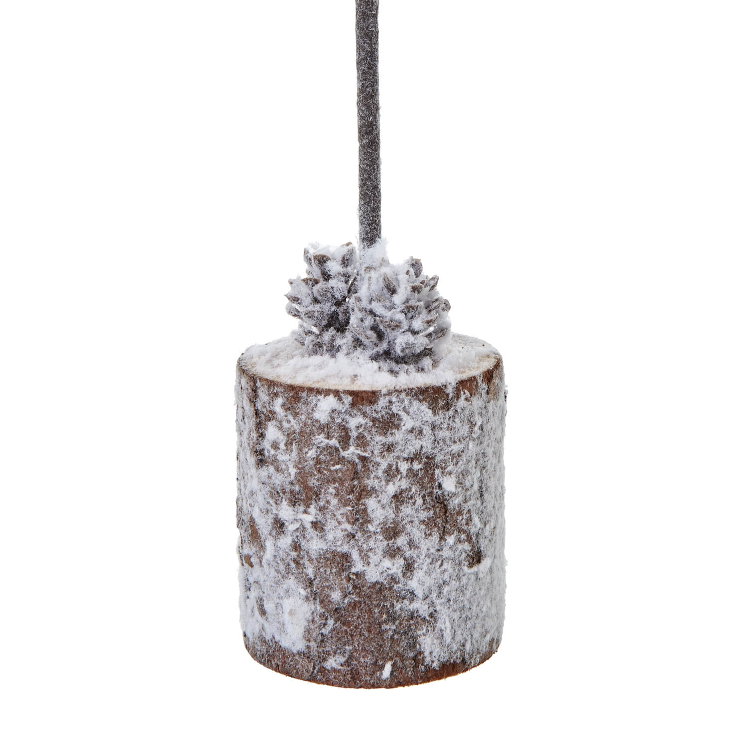 Charming Snow-Covered  Samll Christmas Tree in Rustic Wood Log