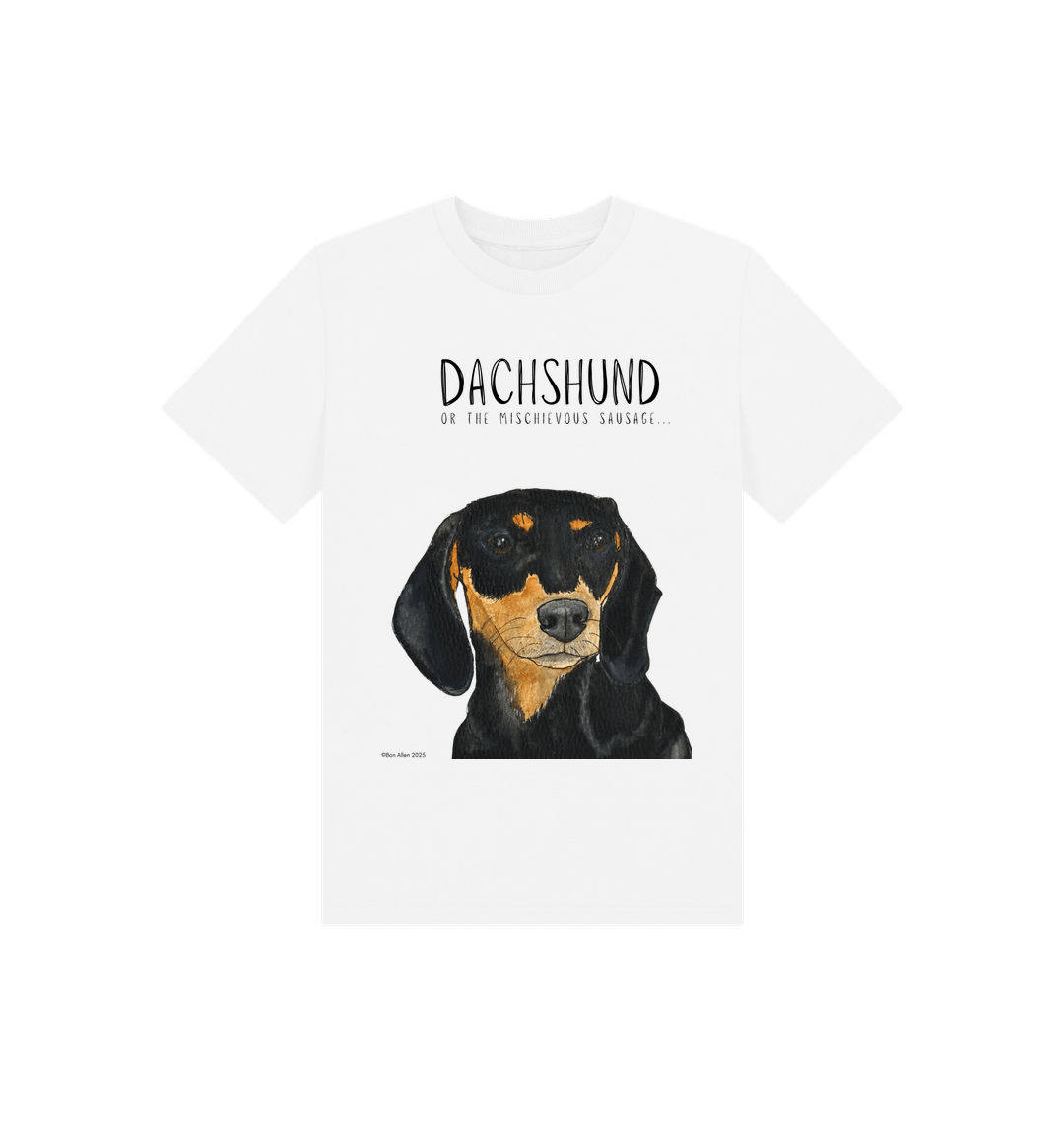 Mischievous Black &amp; Tan Hot Dog Kids' T-Shirt – Small Pup, Big Attitude!