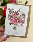 Hand-Painted Watercolour Floral Greeting Card - Mother's Day - Thank You Card