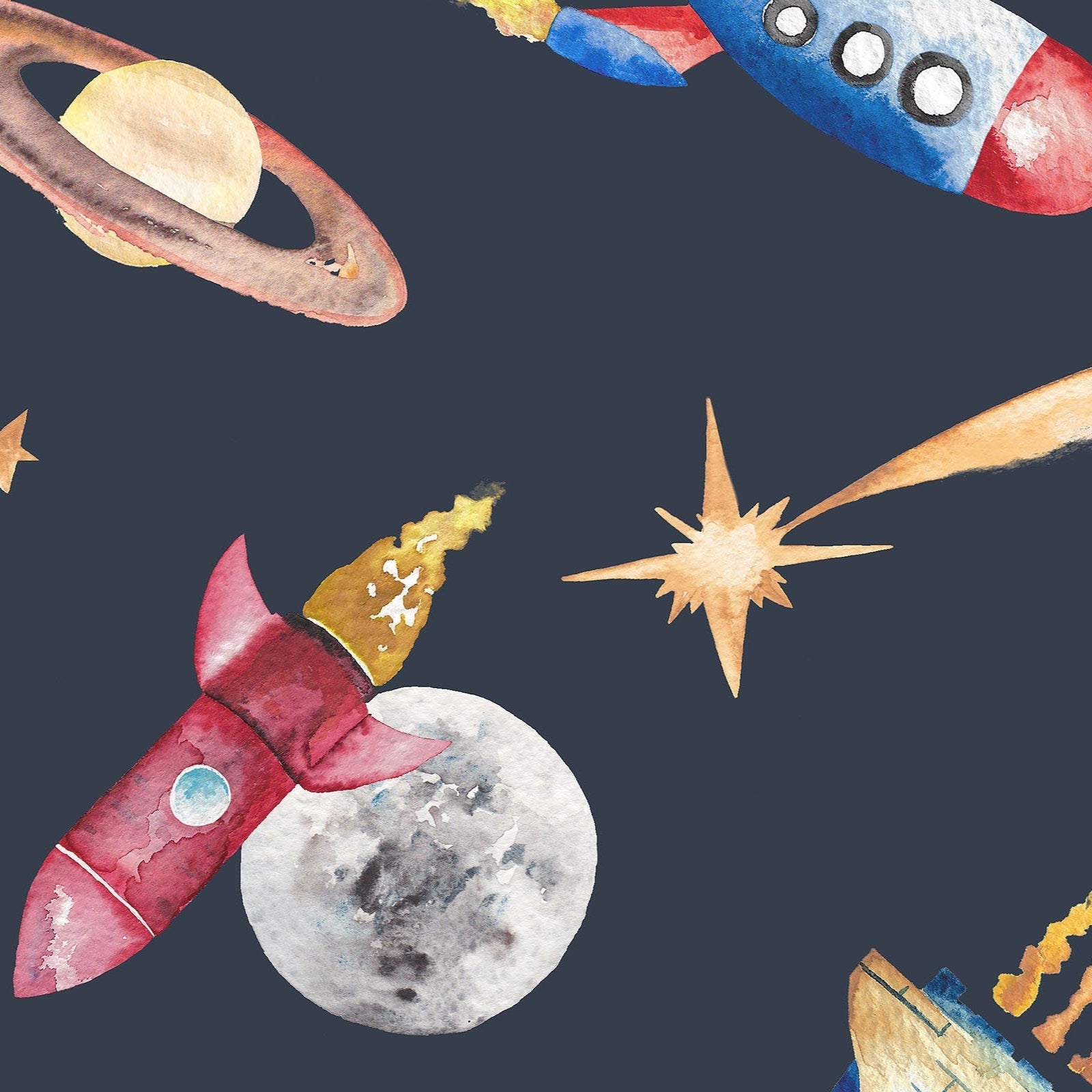 Watercolour Space Wallpaper | Rockets, Planets &amp; Stars