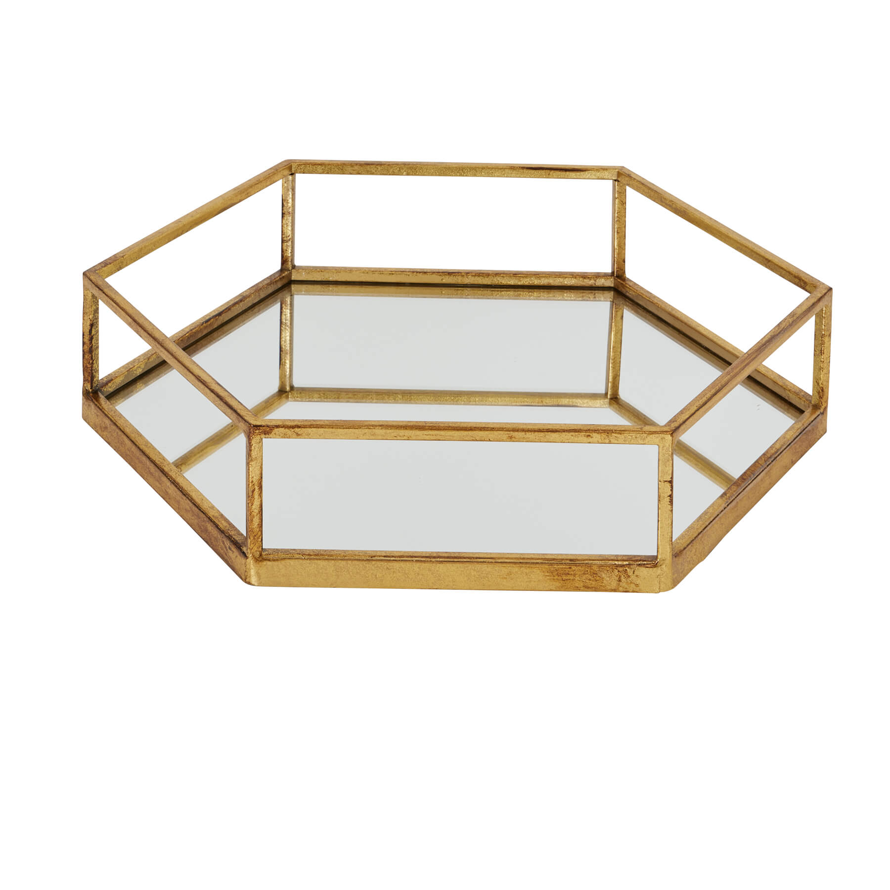 Gold-accented hexagonal glass serving trays, set of two with nested design for elegant table decor by Sostter at brixbailey.com