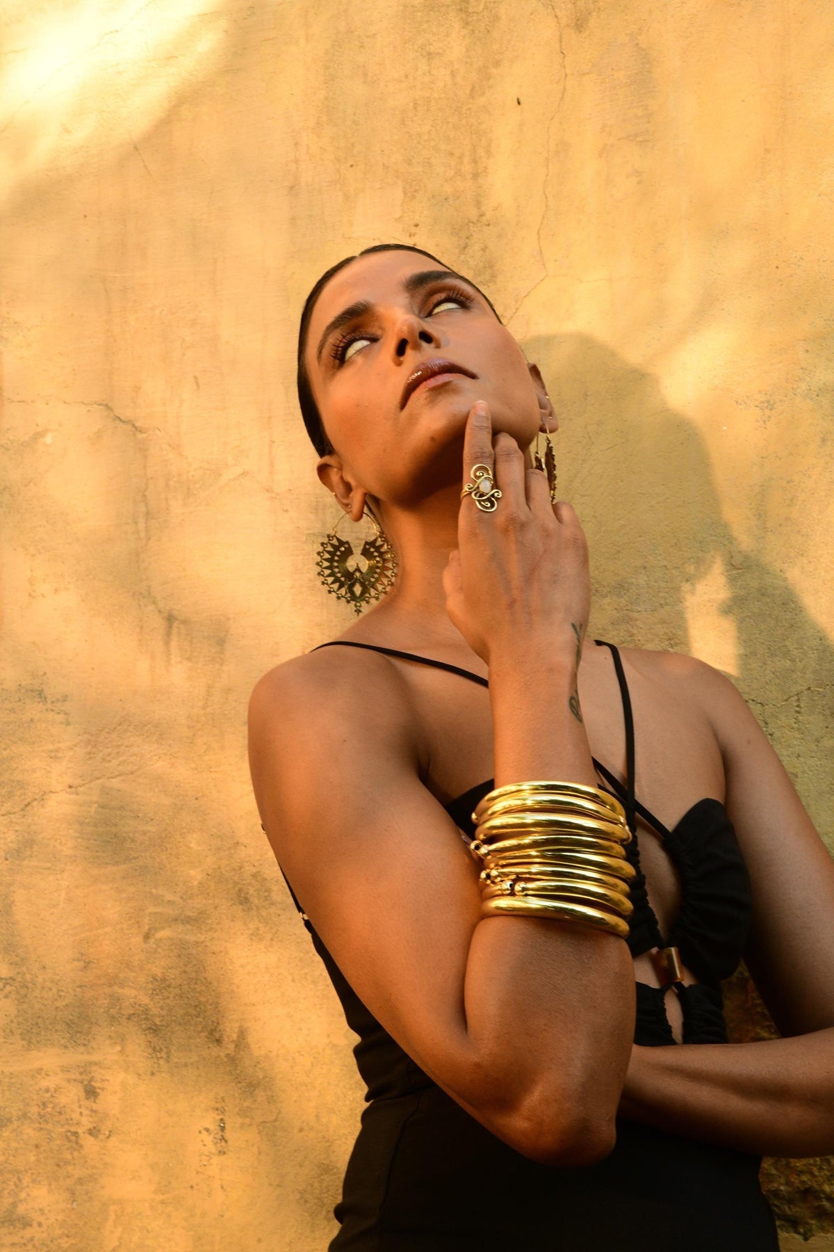 Bold Boho Brass Bangle – Classic Wide Bangle in Smooth Golden Brass