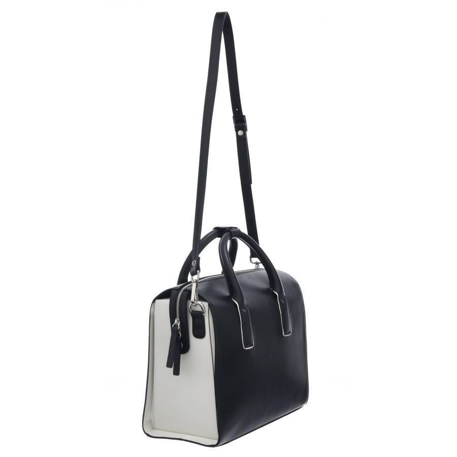 NEW Vegan Black Leather Structured Top Handle Bag