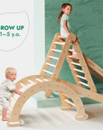 4in1 Montessori Climbing Set: Triangle Ladder + Climbing Arch + Slide Board + Net – Beige-4