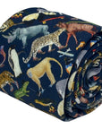 navy blue cotton tie with liberty style jungle animal design