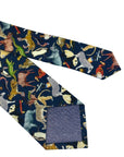 navy blue cotton tie with liberty style jungle animal design