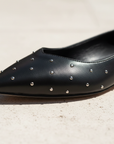 Hamelia Black Leather Ballerinas – Pointed-Toe Studs