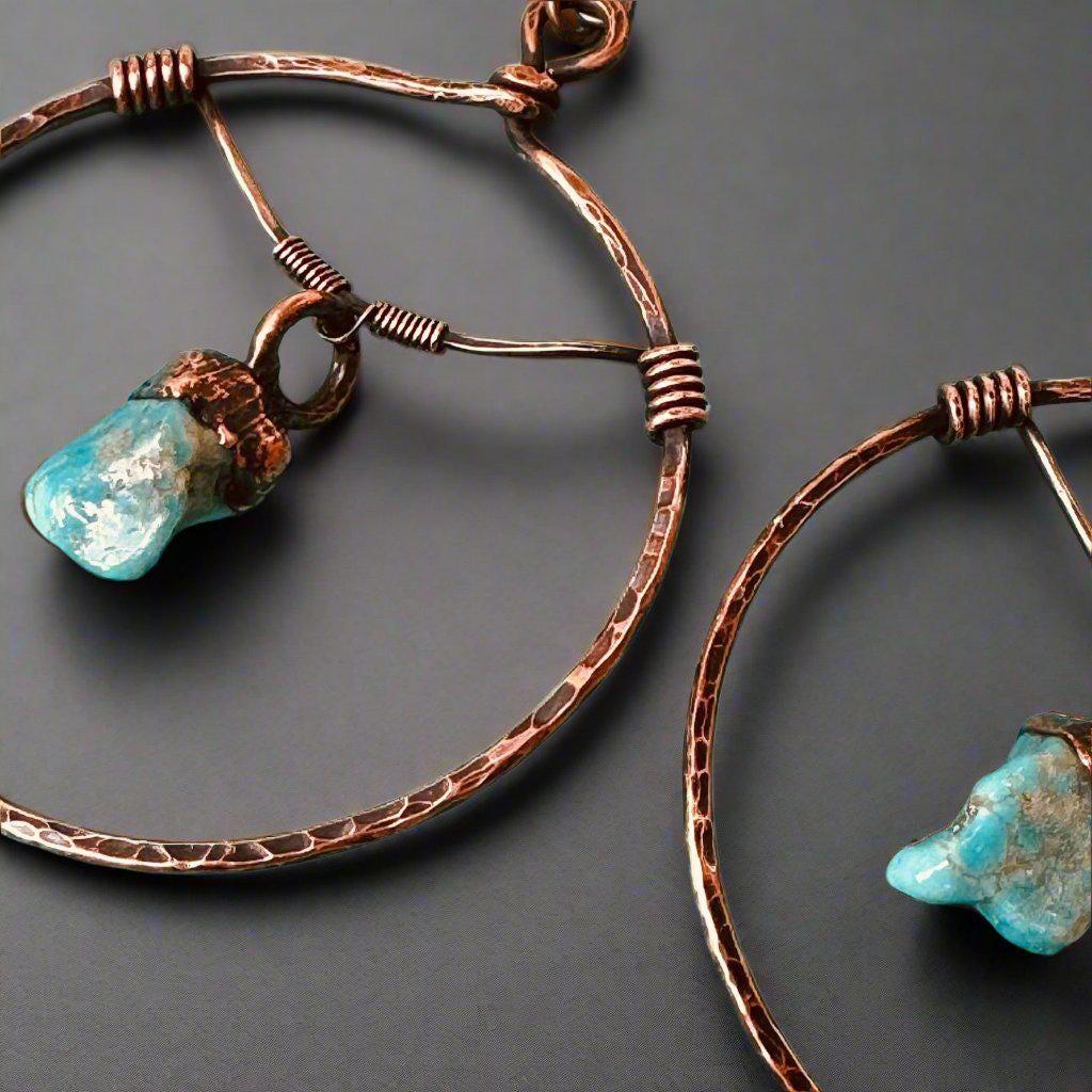 Raw Turquoise Hoops - Bohemian Jewelry | Handmade by Blackbird &amp; Sage