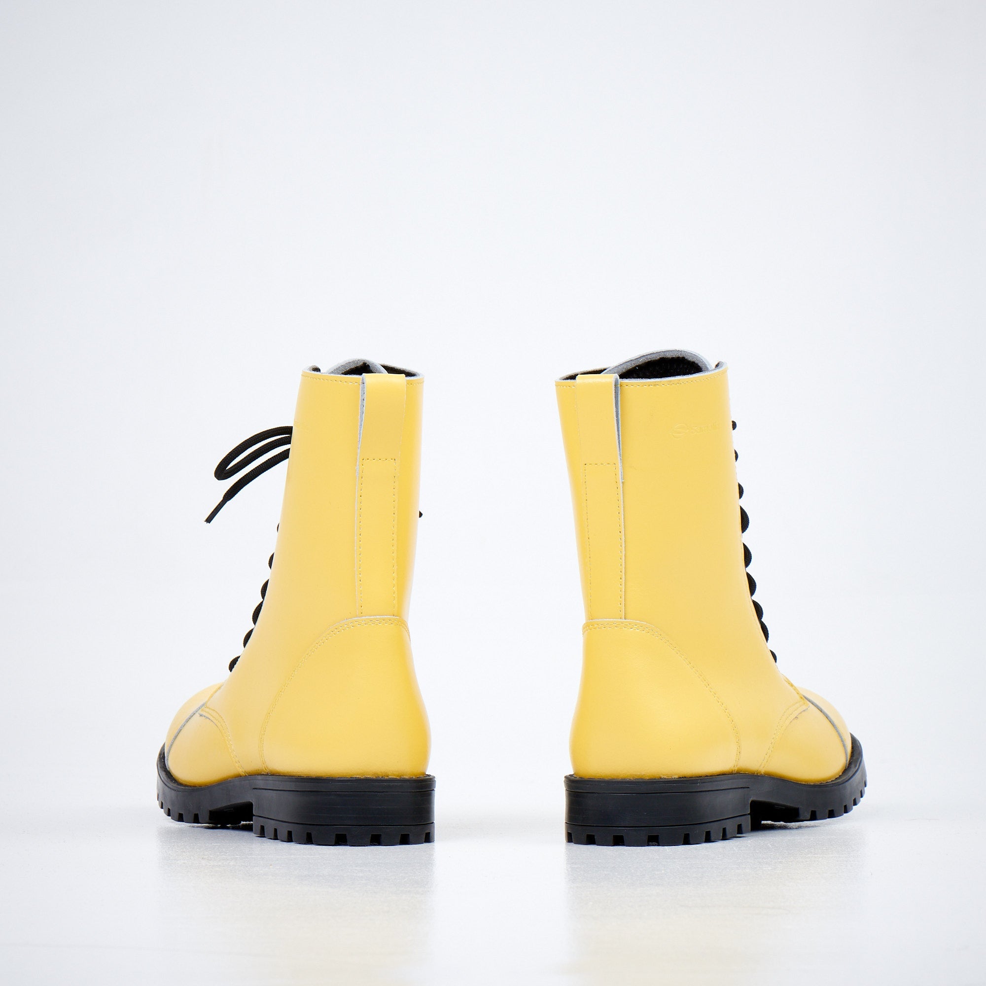 Yellow Leather Lace Up Boots
