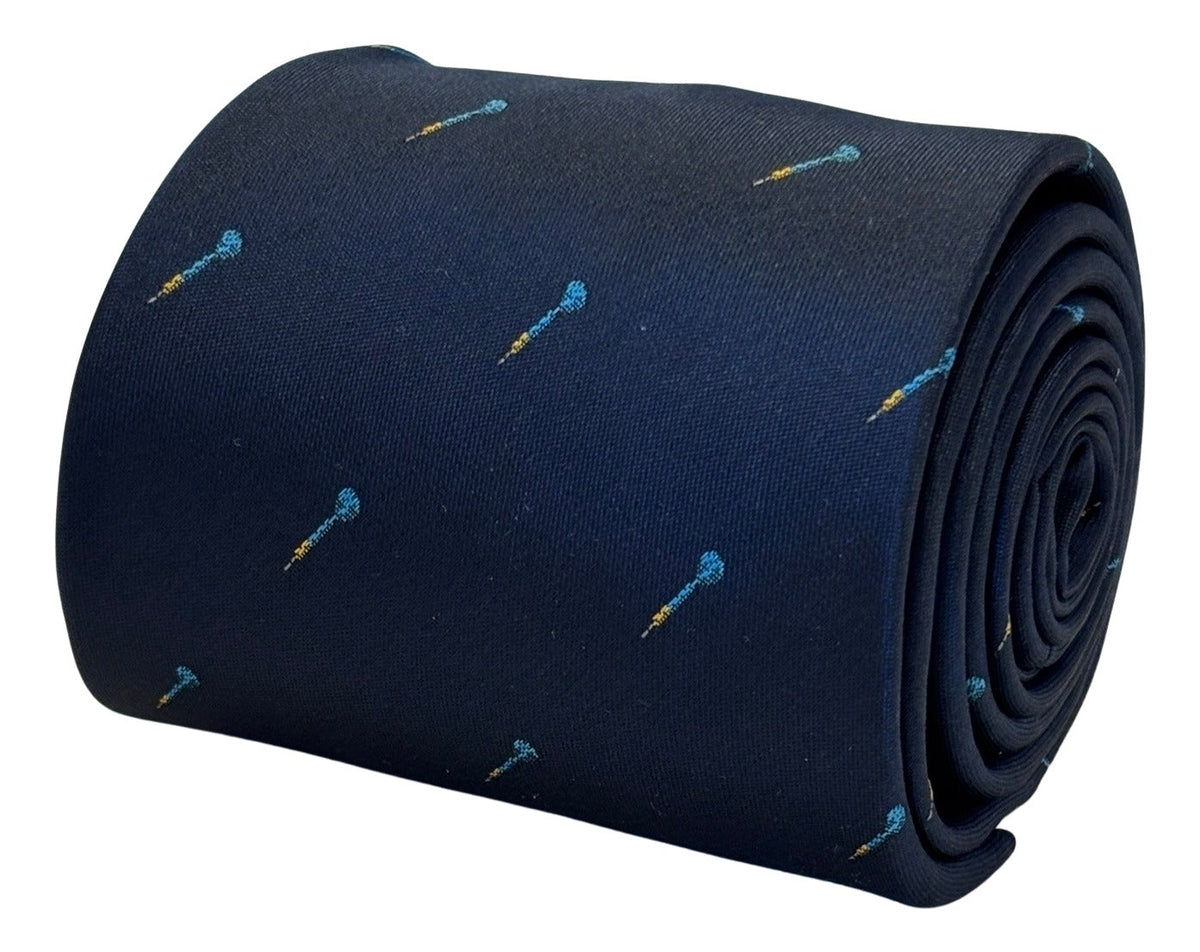 Navy blue mens tie with darts  design