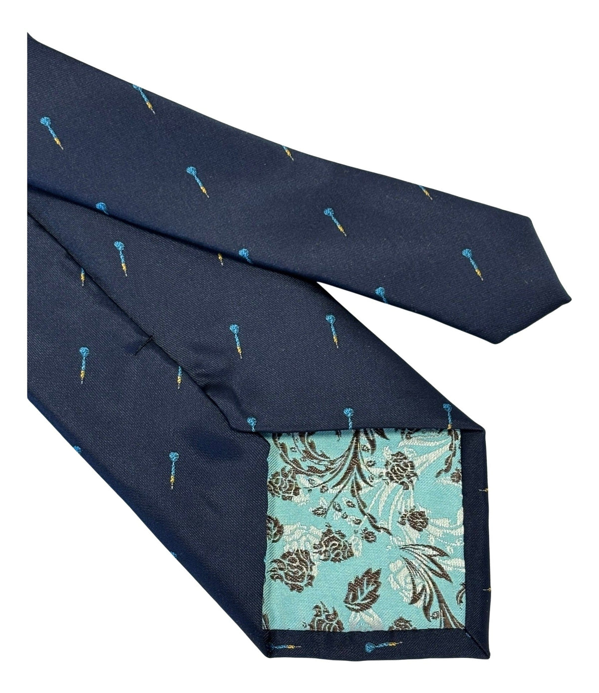 Navy blue mens tie with darts  design