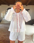 Red Ruffle Short Muslin Pyjamas