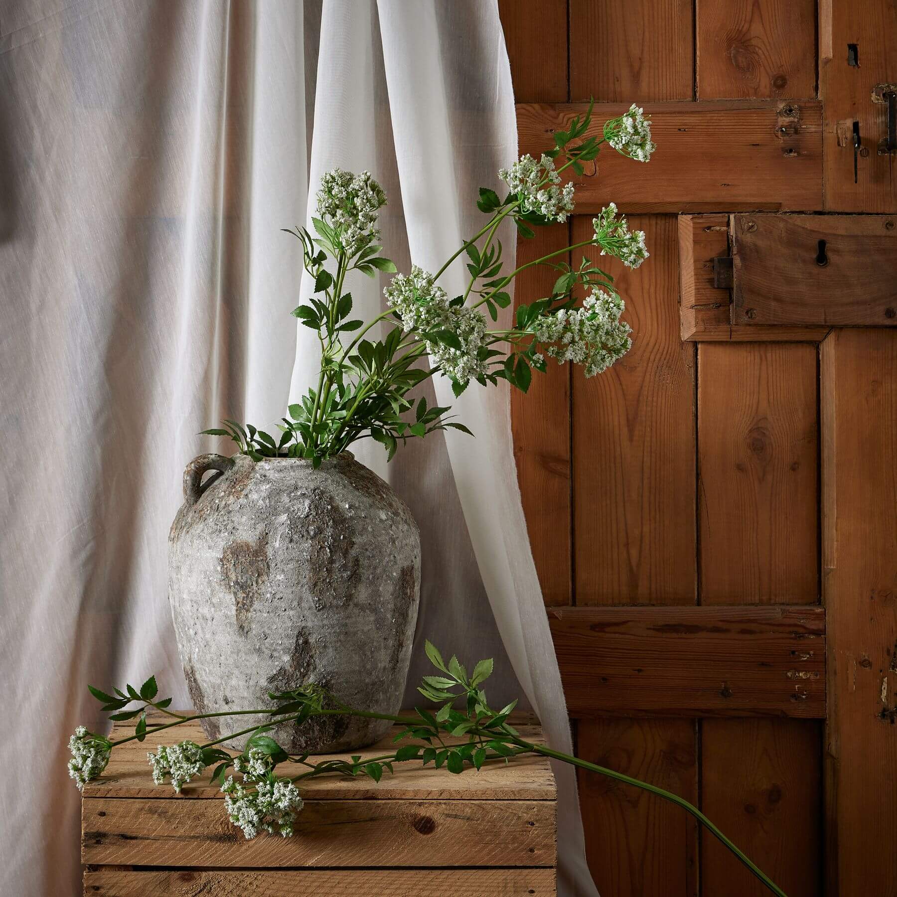 Faux White Cow Parsley Stem With Green Detail