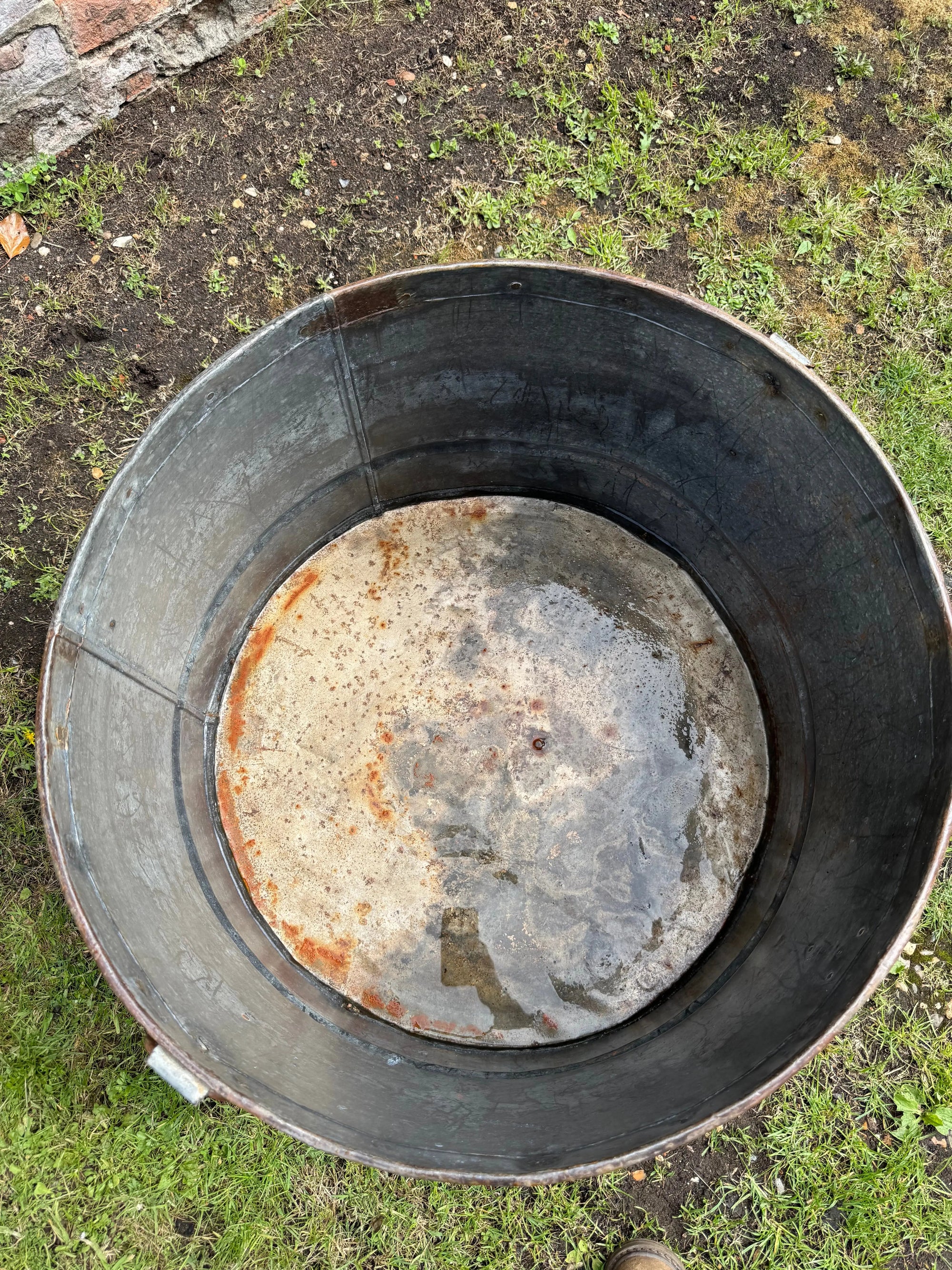 Vintage Galvanised Metal Round Garden Planter Tub Rustic Outdoor Pot